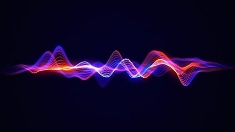 Bunte, überlagerte Audiowellen auf dunklem Hintergrund